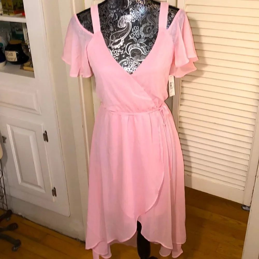 NWT Off Shoulder Hi Lo Chiffon Dress in Perfect Pink